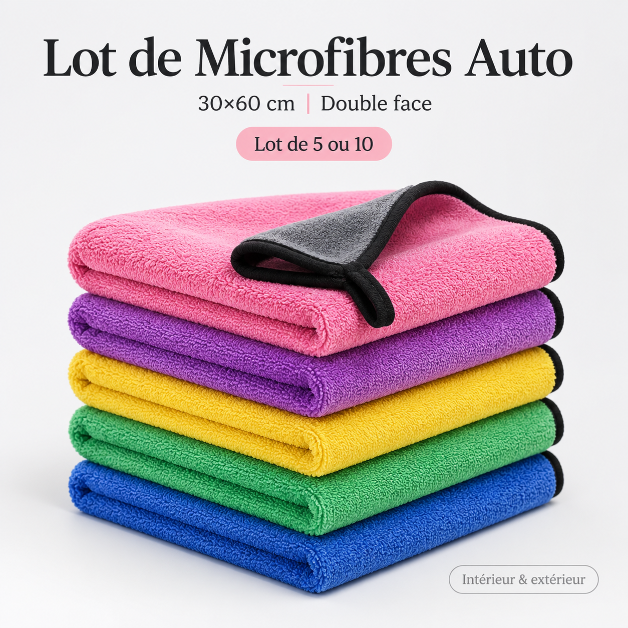 Lot de Microfibres Auto 30×60 cm – Double Face 350–390 GSM
