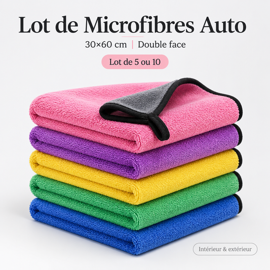 Lot de Microfibres Auto 30×60 cm – Double Face 350–390 GSM