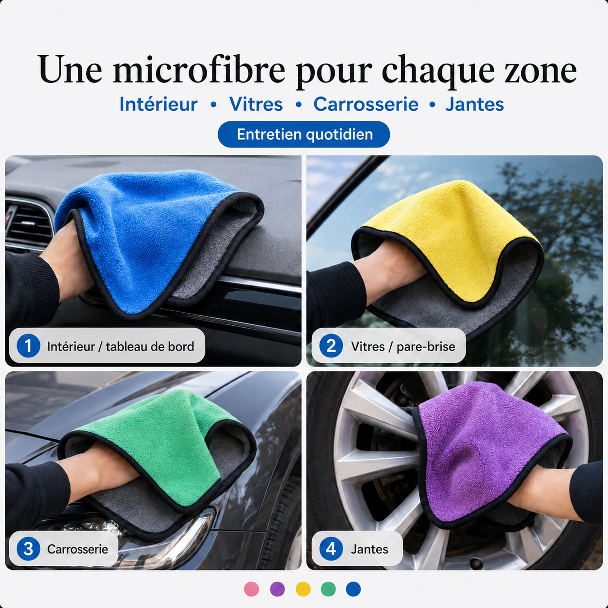 Lot de Microfibres Auto 30×60 cm – Double Face 350–390 GSM