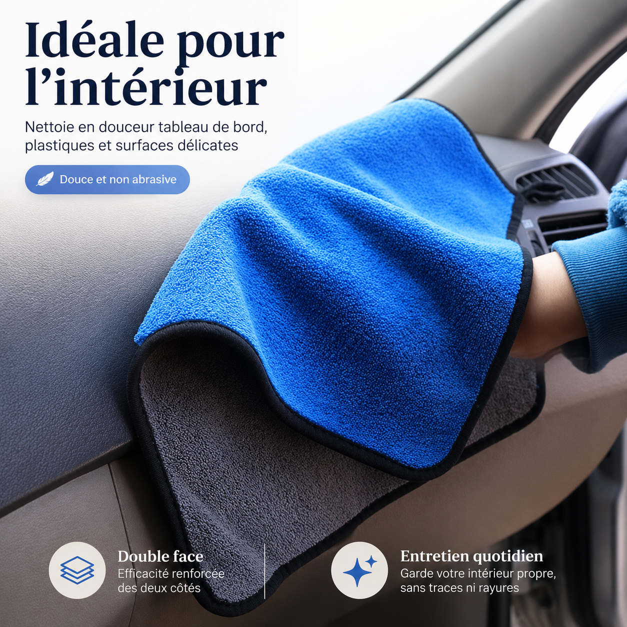 Lot de Microfibres Auto 30×60 cm – Double Face 350–390 GSM