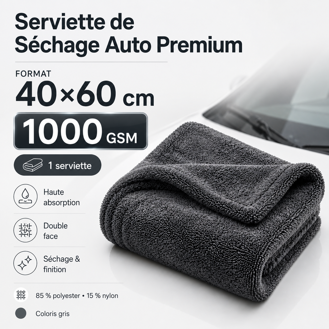 Serviette de Séchage Auto Premium Haute Absorption – 1200 GSM