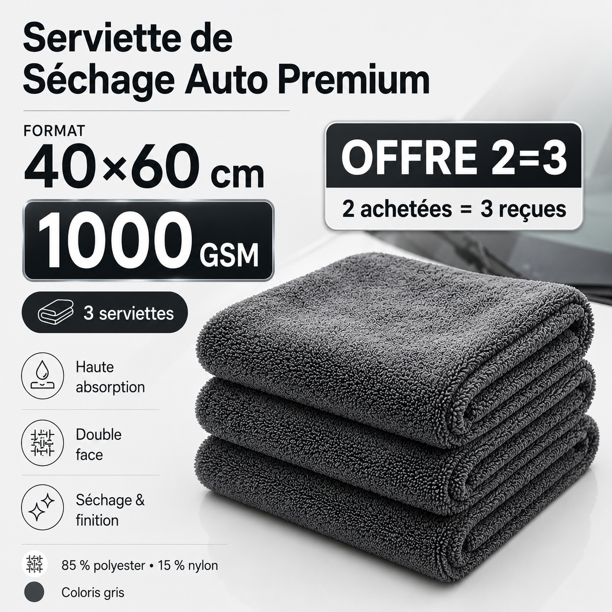 Serviette de Séchage Auto Premium Haute Absorption – 1200 GSM