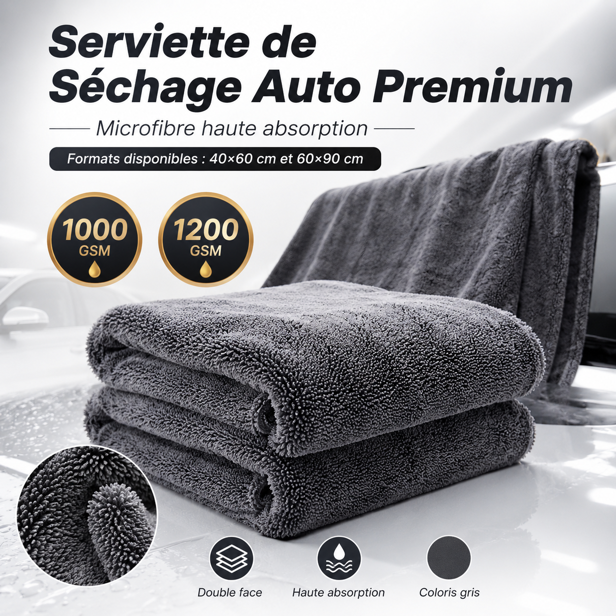 Serviette de Séchage Auto Premium Haute Absorption – 1200 GSM