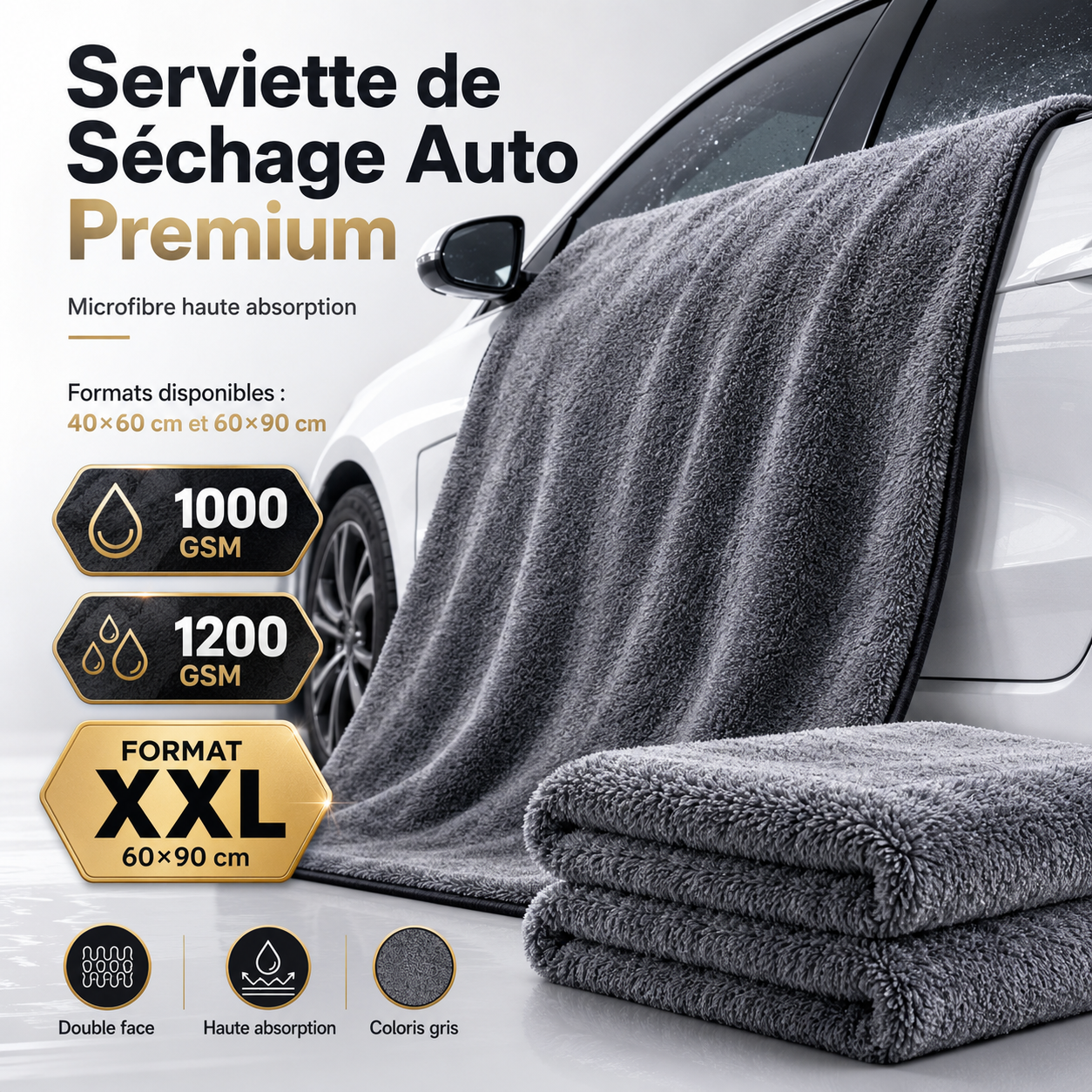 Serviette de Séchage Auto Premium Haute Absorption – 1200 GSM