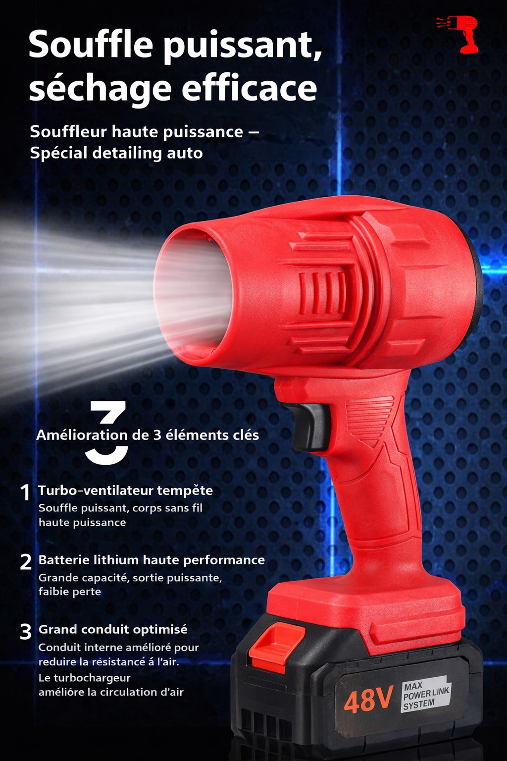 Souffleur de séchage sans fil 21V (haute puissance) – Spécial Detailing