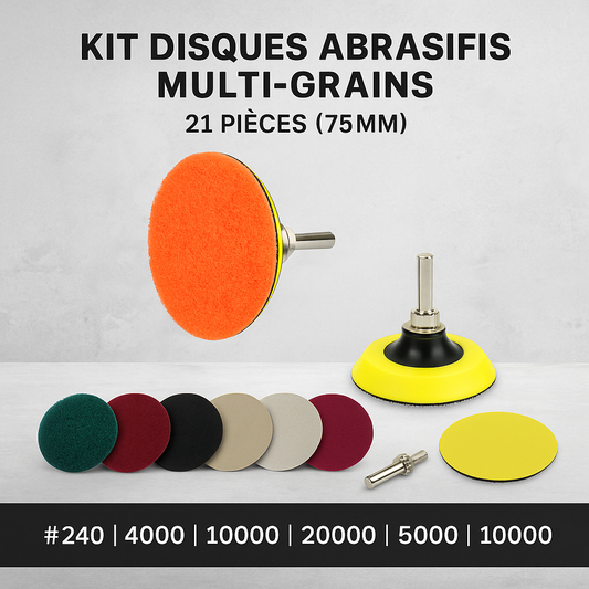Plateau Velcro 75 mm + Kit disque abrasif Multi-grains 21 Pièces