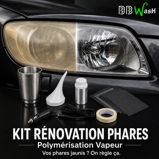 Kit Rénovation Phares par Polymérisation Vapeur — Optiques Jaunis & Ternis