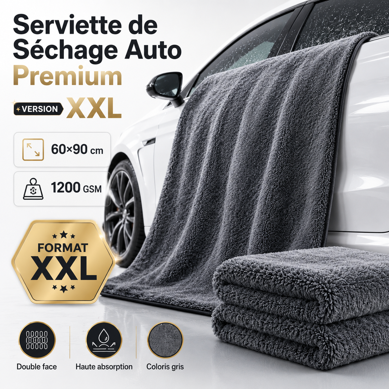 Serviette de Séchage Auto Premium Haute Absorption – 1200 GSM